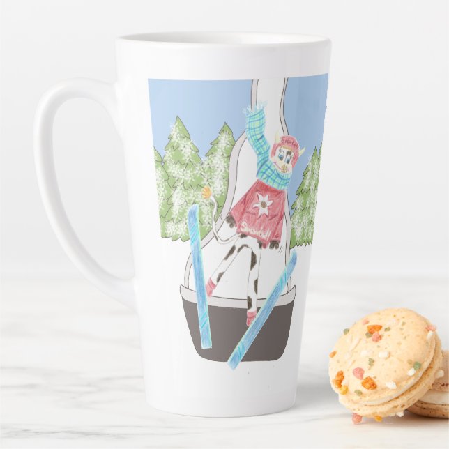 Ski Jumping Cow with Quote Latte Mug (In Situ)