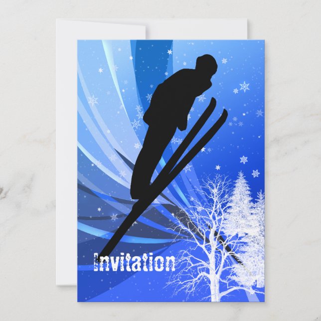 Ski Jumping in Snow Swirls Invitation (Front)