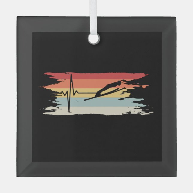 Ski Jumping Retro Glass Tree Decoration (Front)