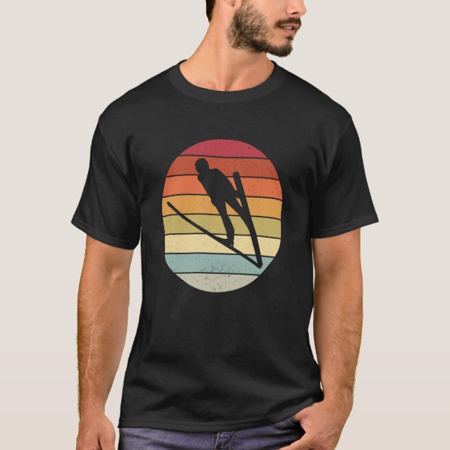 Ski jumping retro ski flying ski vacation sport sk T-Shirt (Front)