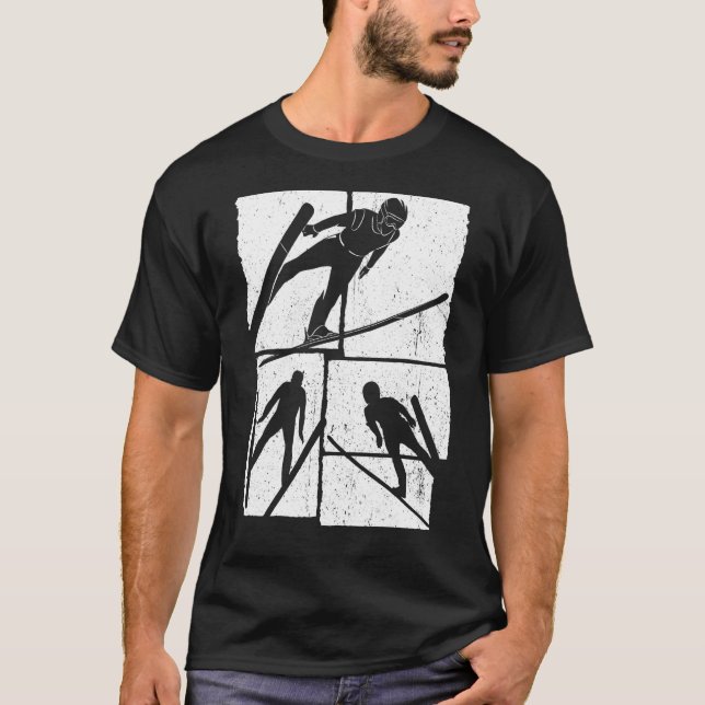 Ski jumping retro ski flying winter sports ski jum T-Shirt (Front)