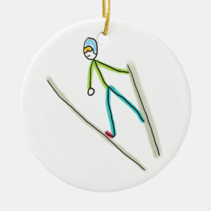 Ski Jumping Stickman Ceramic Tree Decoration