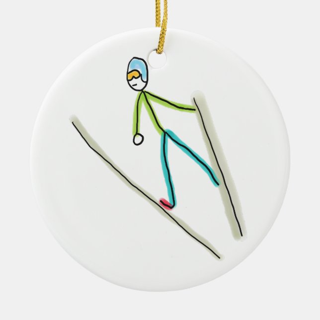 Ski Jumping Stickman Ceramic Tree Decoration (Front)
