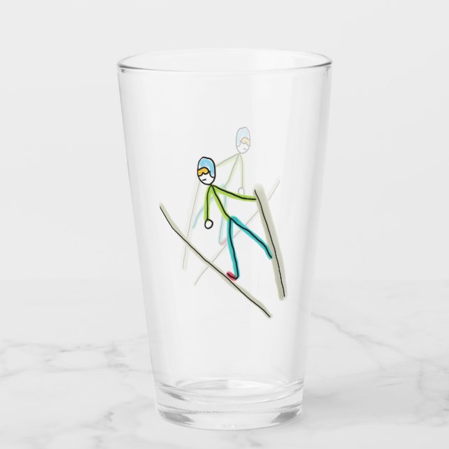 Ski Jumping Stickman Glass (Front)