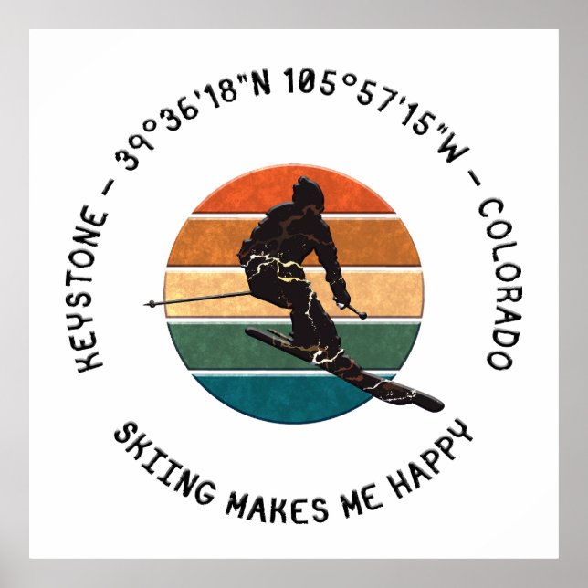 Ski Keystone, Colorado - Man Skier, Black Text Poster (Front)