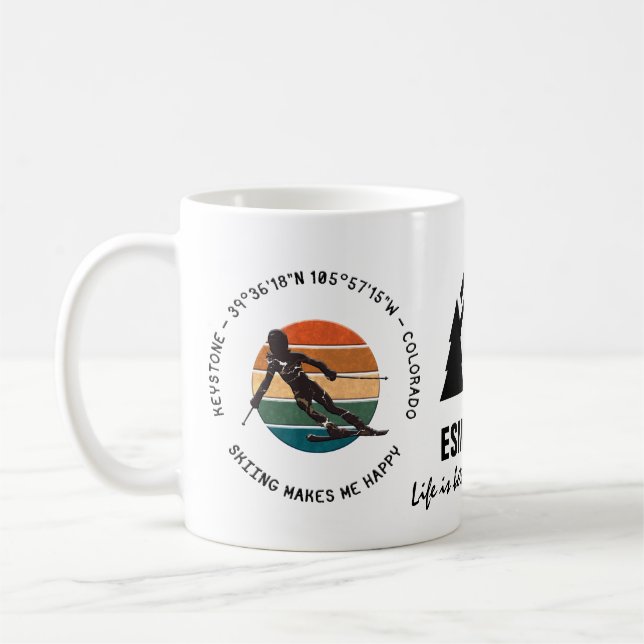 Ski Keystone, Colorado - Woman Skier, Black Text Coffee Mug (Left)