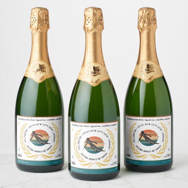 Ski Killington, Vermont - Lady Skier, Black Text Sparkling Wine Label (Bottles)