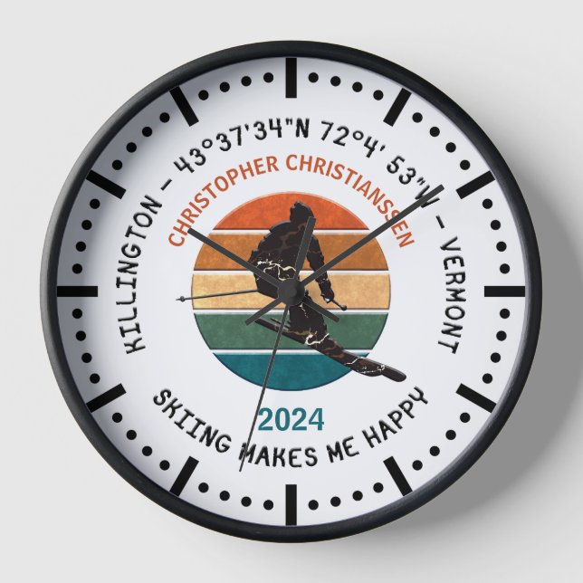 Ski Killington, Vermont - Man Skier, Black Text Clock (Front)