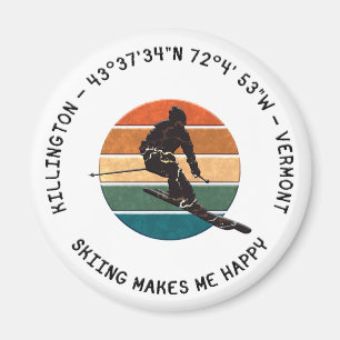 Ski Killington, Vermont - Man Skier, Black Text Magnet
