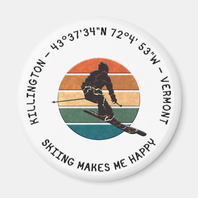Ski Killington, Vermont - Man Skier, Black Text Magnet (Front)