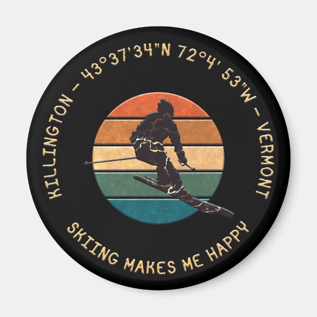 Ski Killington, Vermont - Man Skier, Yellow Text Magnet (Front)