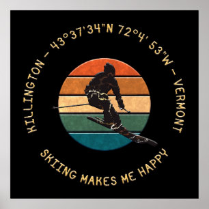 Ski Killington, Vermont - Man Skier, Yellow Text Poster