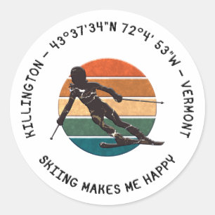 Ski Killington, Vermont - Woman Skier, Black Text Classic Round Sticker