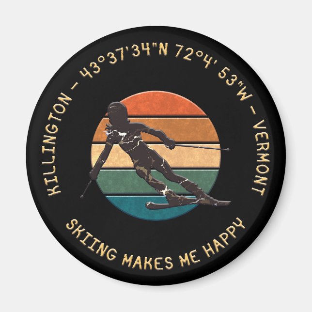 Ski Killington, Vermont - Woman Skier, Yellow Text Magnet (Front)