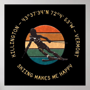 Ski Killington, Vermont - Woman Skier, Yellow Text Poster