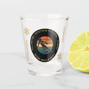 Ski Killington, Vermont - Woman Skier, Yellow Text Shot Glass