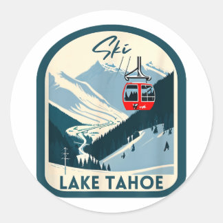 Ski lake tahoe retro vintage style lake tahoe classic round sticker
