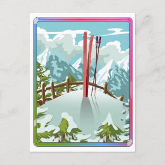Ski landscape cartoon invitation postcard