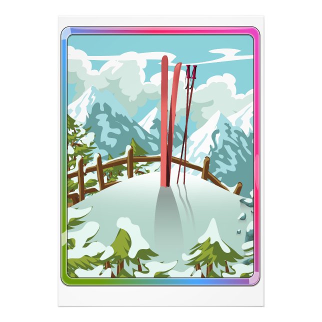 Ski landscape cartoon photo print (Front)