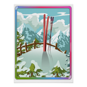 Ski landscape cartoon poster