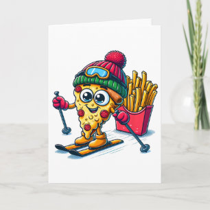 Ski Lesson Pizza French Fry Skiing Pizza Lover Card