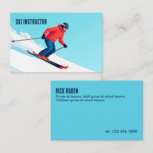 Ski Lessons Instructor Business Card (Front/Back)