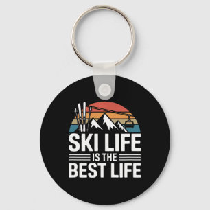 Ski Life Is The Best Life Retro Skiing Mountain Key Ring