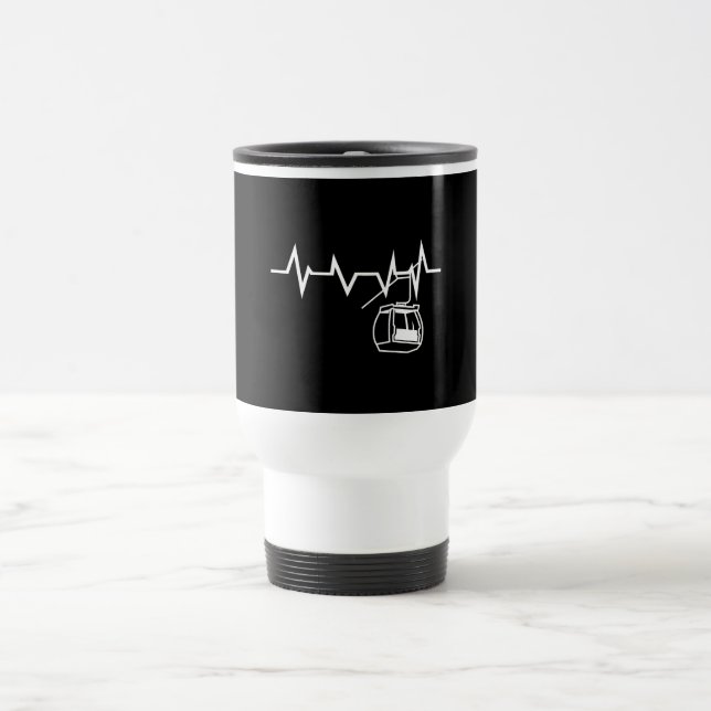 Ski Lift Heartbeat Skier Travel Mug (Center)