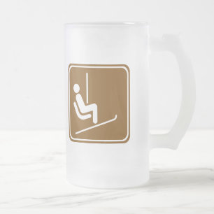Ski Lift Highway Sign Frosted Glass Beer Mug