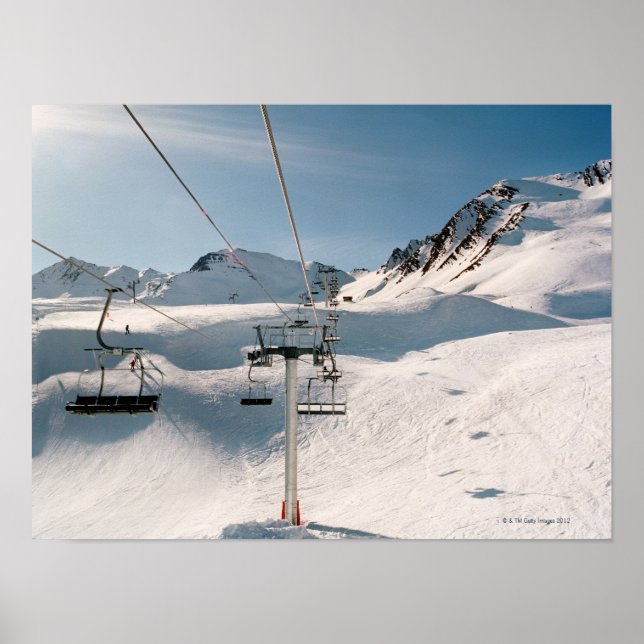 ski lift in sunny snowy landscape poster (Front)