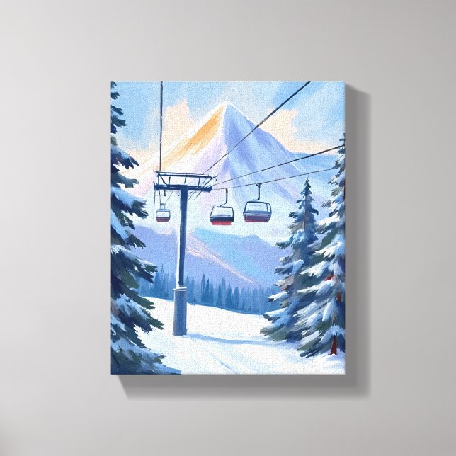 Ski Lift | Mountain Winter Watercolor Skiing Canvas Print (Front)