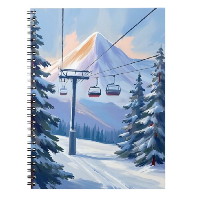 Ski Lift | Mountain Winter Watercolor Skiing Notebook (Front)