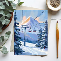 Ski Lift | Mountain Winter Watercolor Skiing
