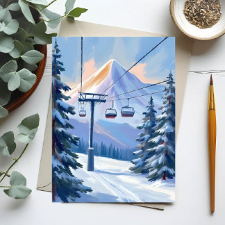 Ski Lift | Mountain Winter Watercolor Skiing Postcard