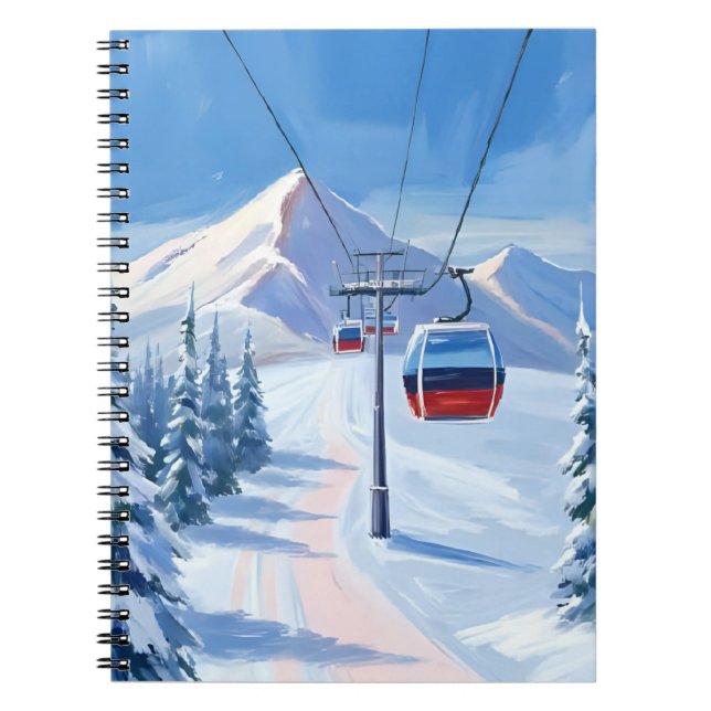Ski Lift | Snow Mountain Gondola Watercolor Notebook (Front)