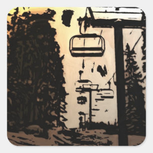Ski lift sunset stickers