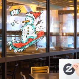 Ski Lodge Santa Winter Snowman On Snowboard Decor Window Cling