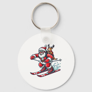 Ski Lovers Squad Team Skier Santa Reindeer Skiing Key Ring