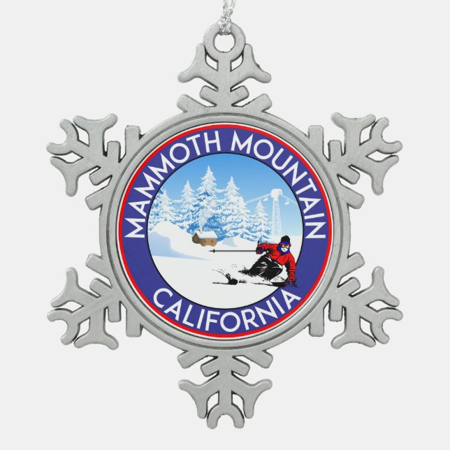 Ski Mammoth Mountain Mountain California Skiing Snowflake Pewter Christmas Ornament (Front)