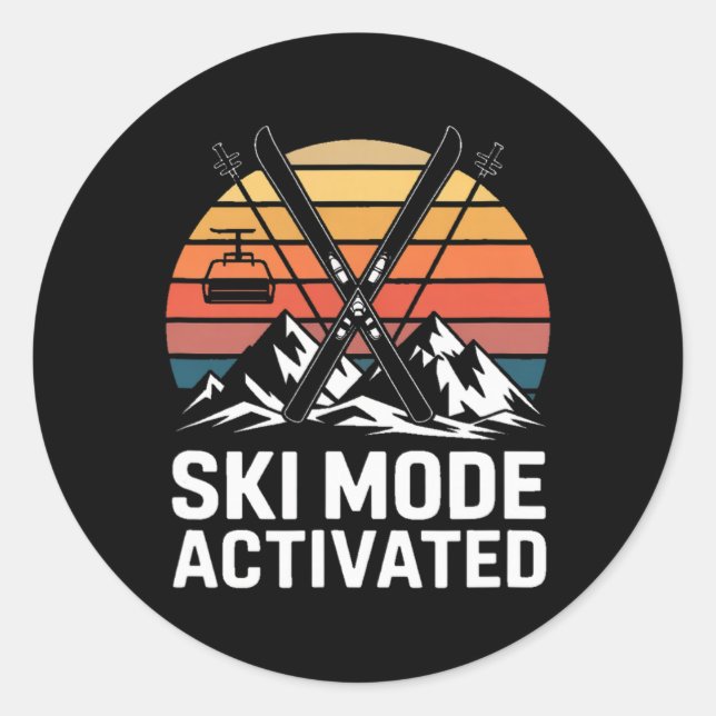 Ski Mode Activated Alpine Skiing Mountains  Classic Round Sticker (Front)