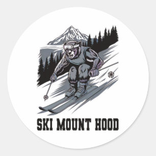 Ski Monster Racing Down Mount Hood Oregon Wow Fun  Classic Round Sticker