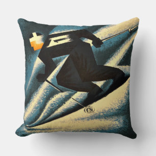 Ski Mont Blanc 1951 Vintage French Skiing Poster Cushion