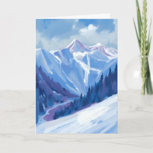 Ski Mountain Blue Watercolor Mountain Range Card