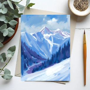 Ski Mountain   Blue Watercolor Mountain Range Postcard