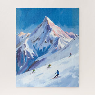 Ski Mountain Slopes Winter Watercolor Jigsaw Puzzle