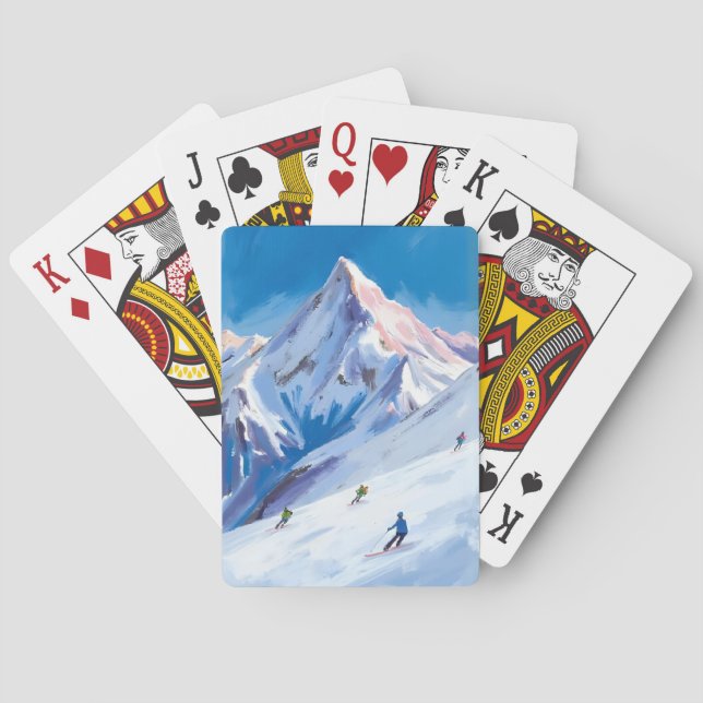 Ski Mountain Slopes Winter Watercolor Playing Cards (Back)