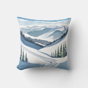 Ski Mountain Watercolor Cushion