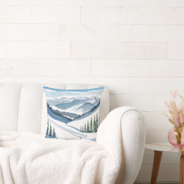 Ski Mountain Watercolor Cushion