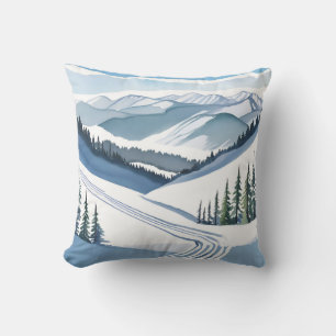 Ski Mountain Watercolor Cushion