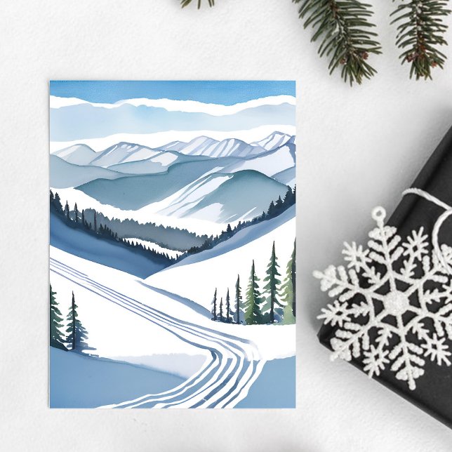 Ski Mountain Watercolor Holiday Card (Creator Uploaded)